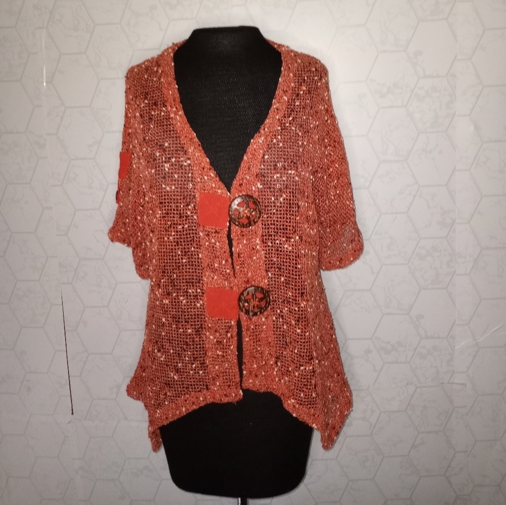 Kaktus orange open knit short sleeve cardigan